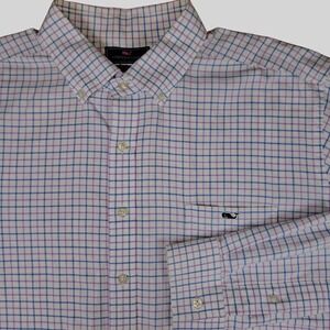 Vineyard Vines Slim Fit Tucker Shirt XXL Purple Blue Check Button Down Stretch